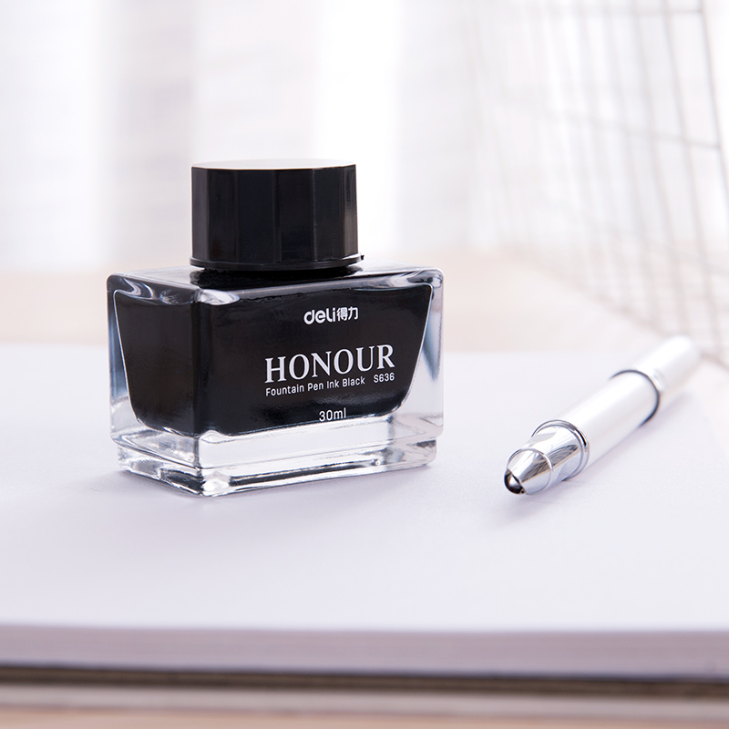 Deli pen ink pure black students with non-carbon non-blocking pen pigment S635 office study adult examination wholesale black blue black erasable pure blue dark blue ink s636