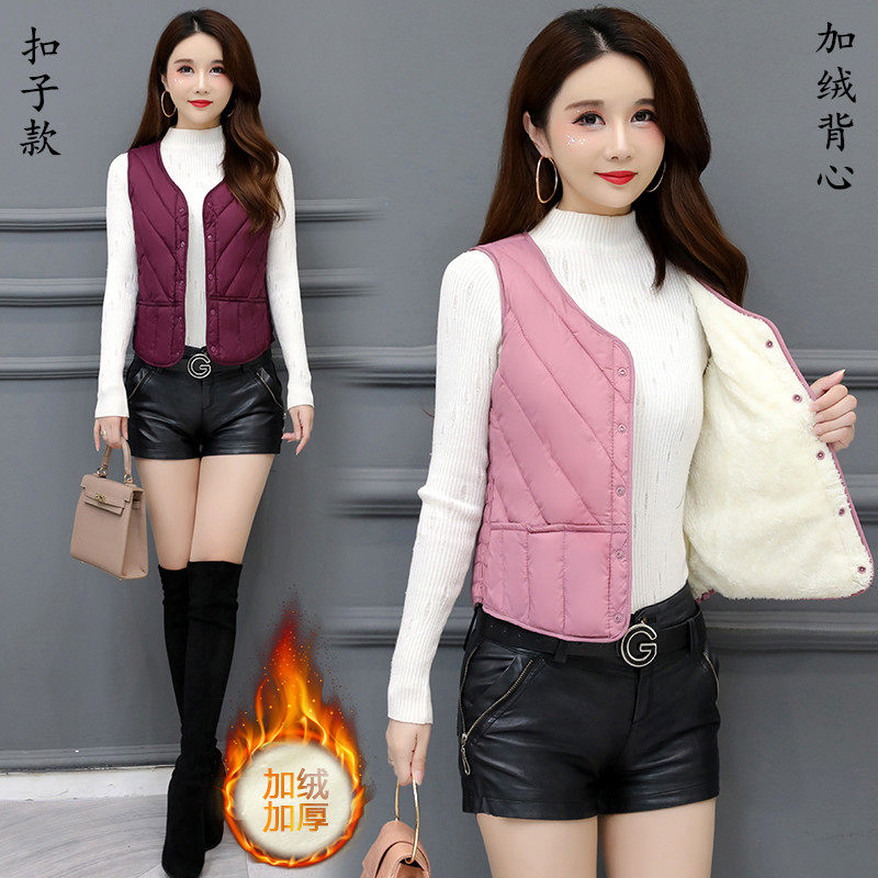 2021 new autumn and winter down cotton waistcoat for female moms with sleeveless shorts vest clip cotton velvety waistcoat cotton clothes