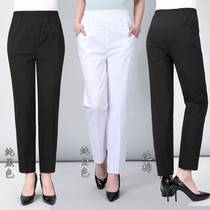 Medium-aged pure cotton pants female spring and summer with loose all-cotton tightness waist and women pants Mom gats up overweight and casual long pants