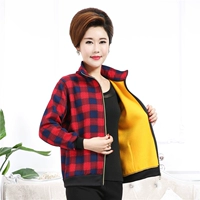 Áo sơ mi nữ trung niên mùa thu và mùa đông độn áo sơ mi mẹ cotton áo khoác nam trung niên cộng với áo khoác nhung màu phụ nữ áo cho người trung tuổi