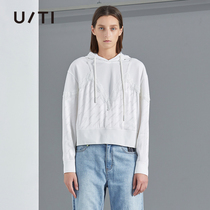 uti yuti 2021 New lace sling solid color Xinjiang cotton top simple style long sleeve hooded sweater Womens