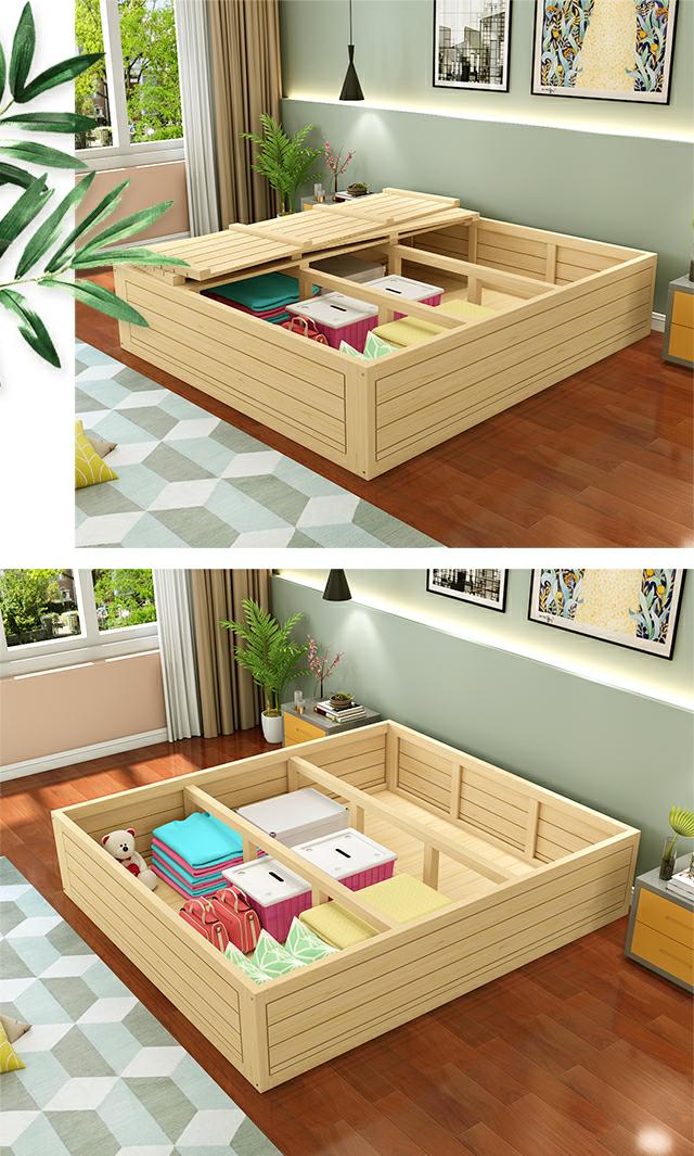 Đơn giản thông cao hộp gỗ lưu trữ tatami giường đơn giường đôi áp lực lưu trữ sofa giường trẻ em - Giường giường hai tầng