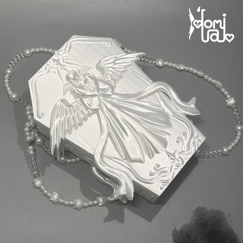Silk White Angel Heart Crossbody Small Handbag·Original Design·Pearl Niche High-End White Gothic Item Silk White Angel Heart Crossbody Small Handbag·Original Design·Pearl Niche High-End White Gothic Item