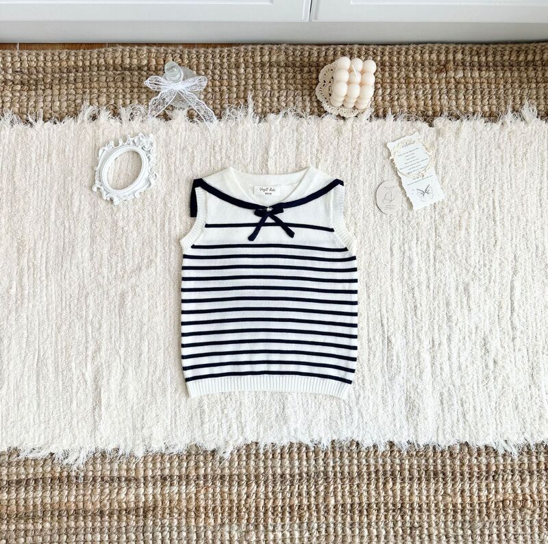 Little Lote 90-140 Summer New Style College Style Navy Collar Vest Lyocell Tencel Striped Sleeveless Knitted Vest