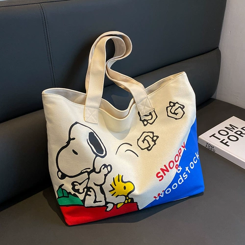 Nuby, брендовый японский вместительный и большой шоппер, мультяшная льняная сумка, сумка на одно плечо