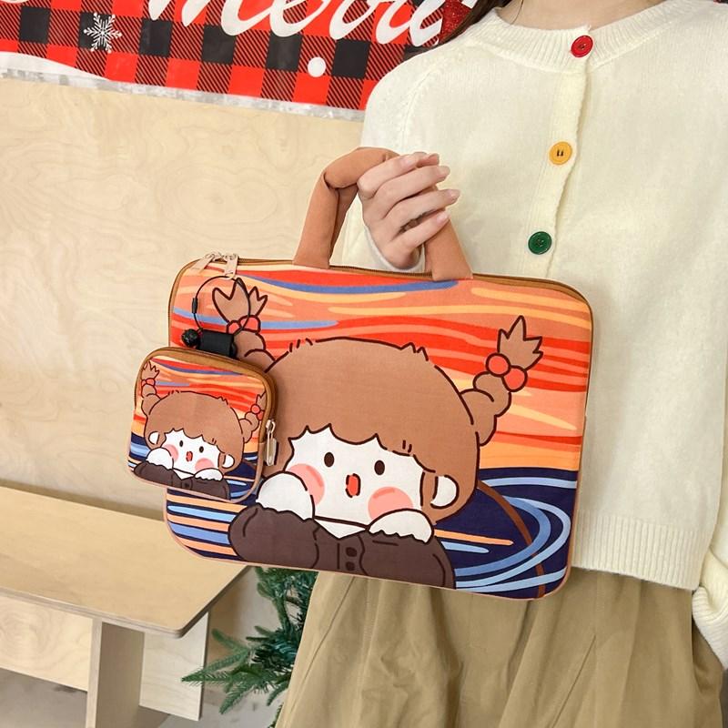 Illustration of Cute Girl Doodle Handbag, Laptop Sleeve Bag, 14inch Notebook Storage Bag, 11inch Tablet Bag