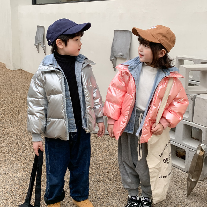 Two pieces of childhood leave down jacket 2022 Han Edition new boy and girl air splicing thickness coat tide