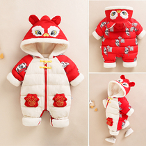 Baby romper newborn baby plush fleece thick jumpsuit children go out climbing clothes hugging clothes boys and girls winter suits