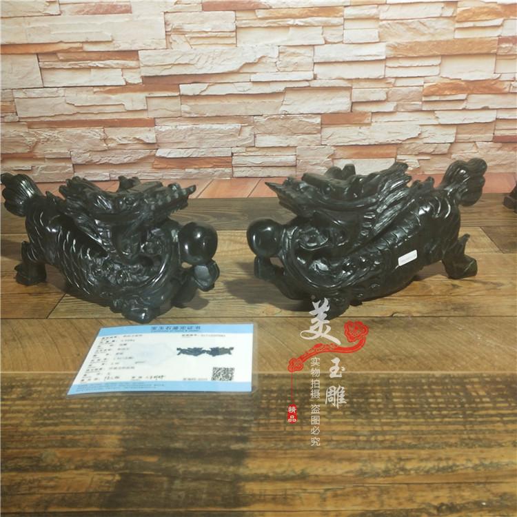 Xinjiang Hetian Jade Qilin Divine Beast Ornament a pair of home living room office cabinets Xuanguan jade carving craft gifts