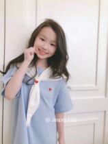 Jasper Brands Korea Girls Summer Clothing Dress Dress 2021 New Kids Pure Cotton Skirt CUHK Child Navy Collar