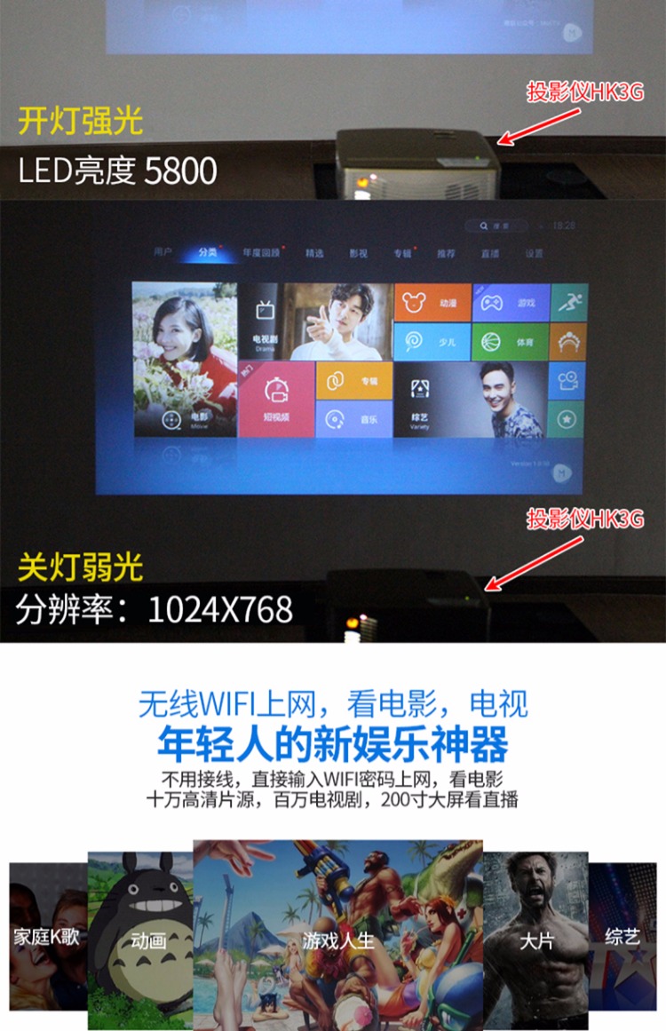 Opuda hk6wifi home HD Android Máy chiếu Apple 1080P điện thoại di động không dây wifi thông minh micro - Máy chiếu