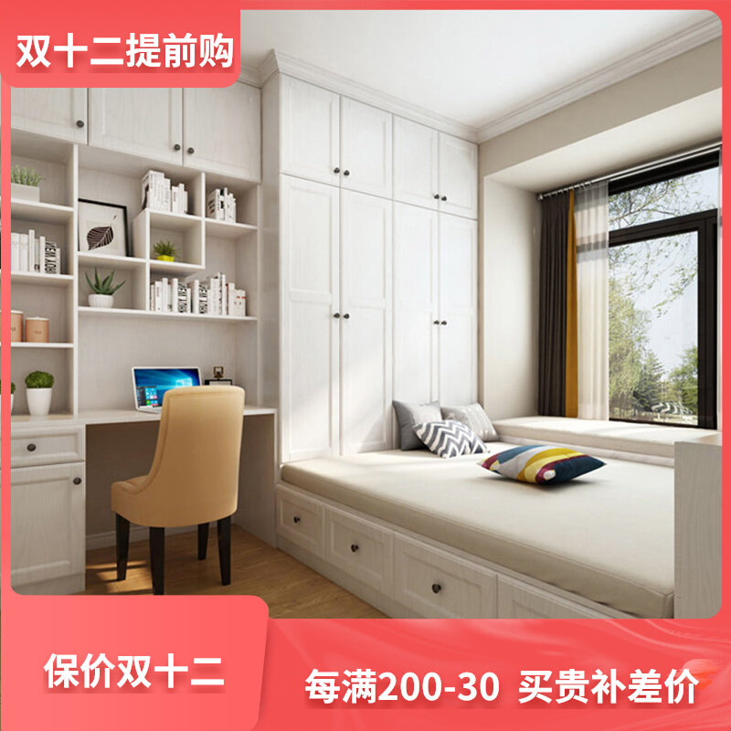 Modern simple tatami bed wardrobe integrated multi-functional solid wood tatami small apartment storage children's room customization