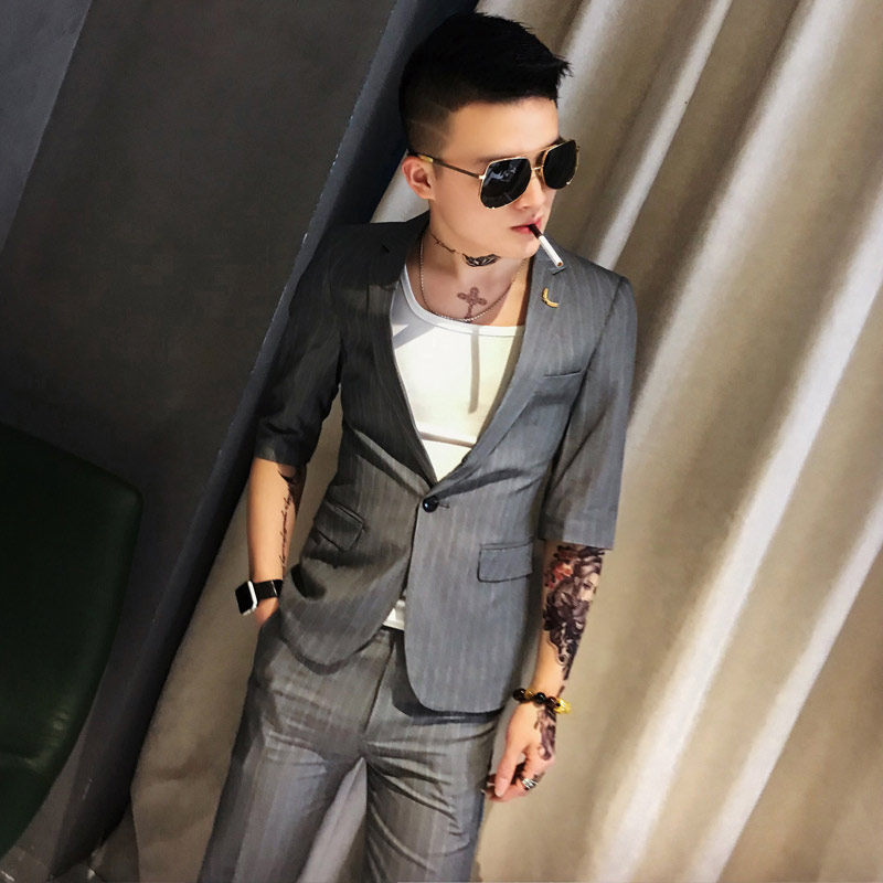 Leisure small suit male suit summer trend Korean version of short-sleeved suit male slim in the sleeve thin seven points sleeve handsome