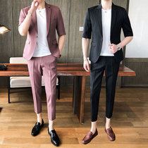 50% short sleeve suit male suit in sleeve Korean version with 70% sleeves small west suit male summer thin striped half sleeve