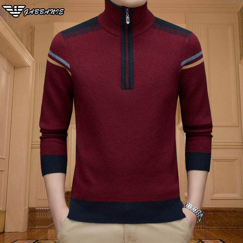 Outlet Clearance of Big Brand High-Neck Wool Sweaters for Men, Autumn and Winter Cashmere Base Layer Sweaters, Turn-Down Collar Zip-Up Knit Sweaters