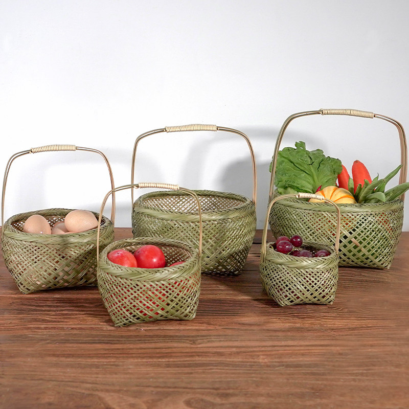 Hand-woven finished blue egg basket bamboo fruit basket snack tray home woven handicraft decoration