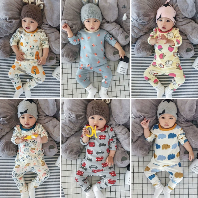 Mùa xuân và mùa thu mùa đông Bộ đồ lót cho bé 0-3-6-12 tháng Bộ đồ ngủ cho bé Cotton Quần áo mùa thu Trẻ em Dịch vụ tại nhà áo giữ nhiệt bé trai