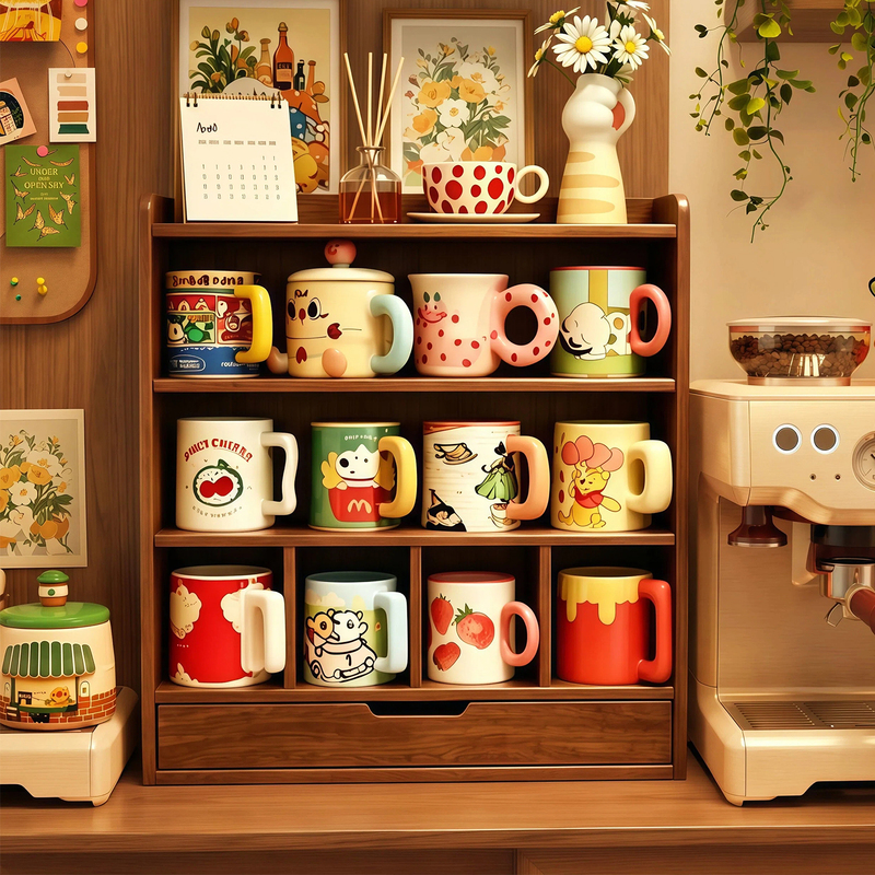 Solid Wood Cup Holder Storage Rack Desktop Simple Sideboard Water Cup Coffee Cup Dining Table Countertop Storage Cabinet