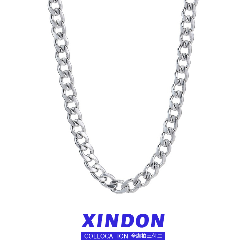 Non-fading titanium steel necklace men's and women's metal thick chain hip-hop cold wind hot girl couple Cuban chain tide cool all-match