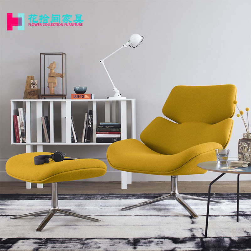 Hua Shijian home modern backrest soft bag leisure chair rotatable shrimp chair solid wood curved plate shell lazy reclining chair