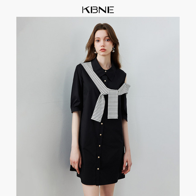 Dress ການອອກແບບຂອງແມ່ຍິງ niche ສີດໍາ skirt kbne2024 summer ແບບໃຫມ່ temperament tea break dress ເສື້ອຝຣັ່ງ