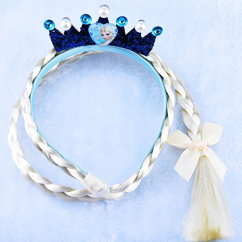 Princess Aisha Pearl Crown Headband Long Braid Frozen Blue Diamond Wig Braided Hairband Baby Headband Princess Aisha Pearl Crown Headband Long Braid Frozen Blue Diamond Wig Braided Hairband Baby Headband
