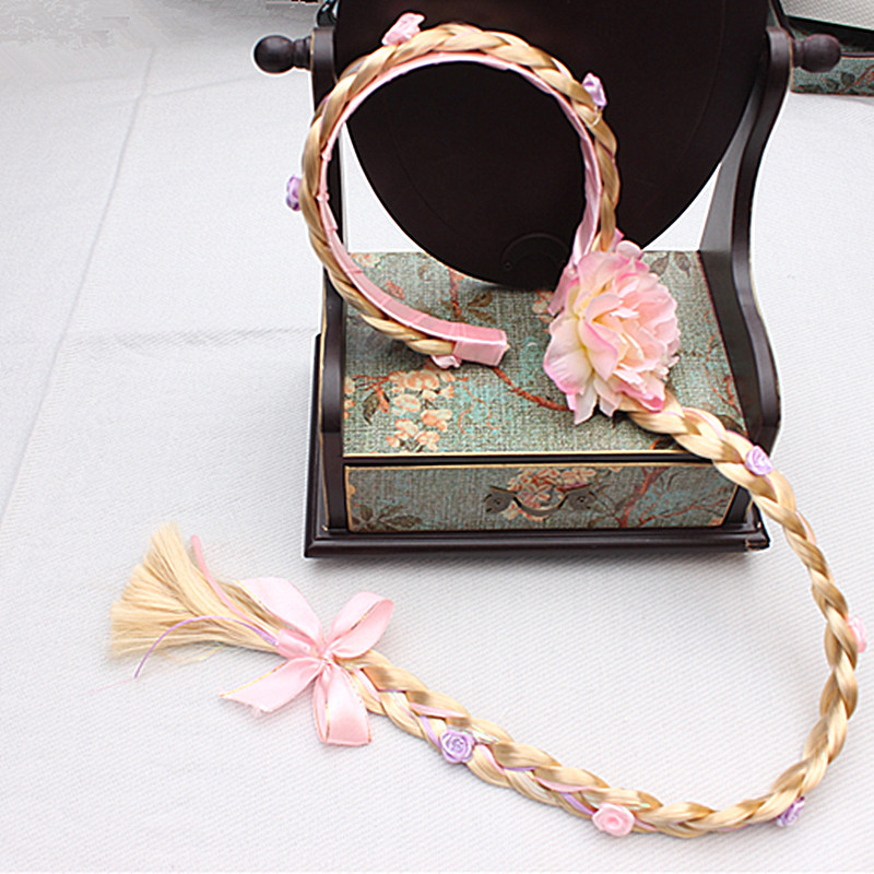 Rapunzel Wig Braids Pink Headband Big Braids Baby Performance Hair Accessories Birthday Gift Kidsren's Head Accessories