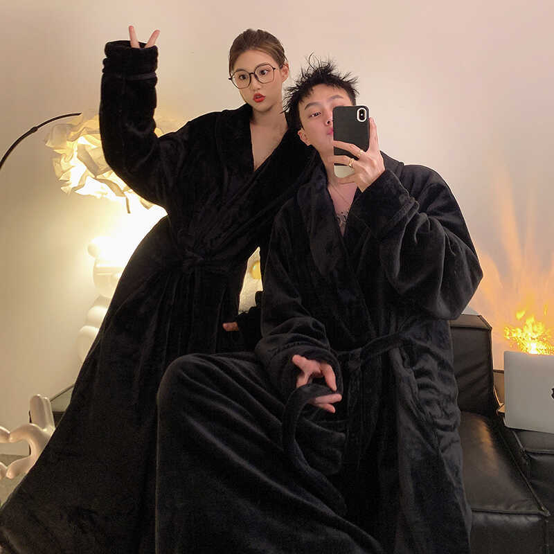 Winter Flannel Bathrobe for Men and Women, Thickened and Extended Length, Couple's Large Size Hotel Spa Bathrobe, Home Wear