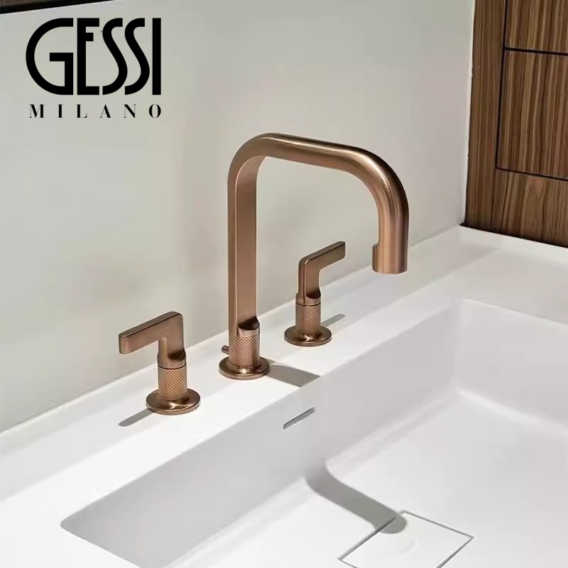 Italy Gessi Inciso Series 58014 Split All-Copper Three-Hole European-Style Basin Hot and Cold Faucet Italy Gessi Inciso Series 58014 Split All-Copper Three-Hole European-Style Basin Hot and Cold Faucet