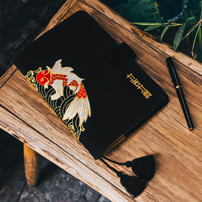 kinbor Koi king A5 White crane in the clouds A6 hand book Self-filling calendar calendar book Cloth embroidery ancient style hand book notebook