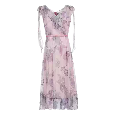 La Koradior拉珂蒂真丝连衣裙荷叶边碎花超仙度假裙子21夏新款