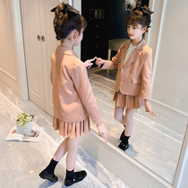 Girl Spring Clothing Suit 2021 New Ocean Gas Mesh Red Jk Uniform Cover Dress Children Spring Autumn Trendy Suits Two Sets