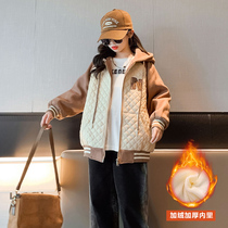 Girls plus coat fall and winter dress 2022 new childrens clothing in the middle of the big childrens wear thickening baseball clothing in winter