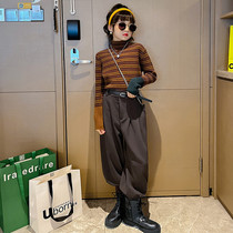 Girls knitting sweater suit spring dress 2023 new childhood angry casual pants childrens network red two pieces