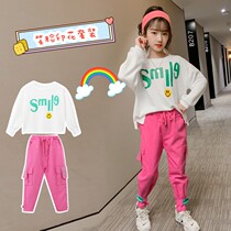 2021 New Products Printed Cartoon Pattern Girl Spring Autumn Suit Fire Exploits Big Child Fashion Children Trendy Nets Red Two Sets