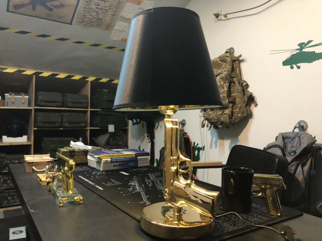 Modern Gold/Silver Gun Table Lamp Desert Eagle Pistol Desk ...