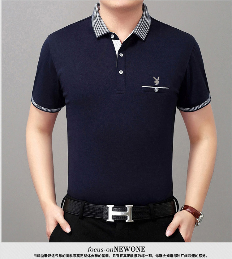 Playboy trung niên nam ngắn tay áo thun cotton cotton nam mùa hè ve áo lỏng lẻo nửa tay cha mùa hè - Áo phông ngắn áo thun polo