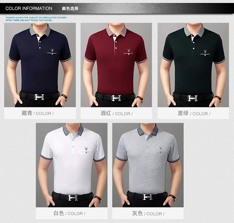 Playboy trung niên nam ngắn tay áo thun cotton cotton nam mùa hè ve áo lỏng lẻo nửa tay cha mùa hè - Áo phông ngắn áo thun nam cao cấp