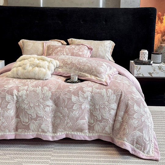 High-End Thickened Carved Milk Velvet Four-Piece Set Double-Sided Warm Coral Velvet Duvet Cover Bed Sheet Winter Bedding 4