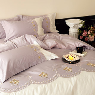 高端法式A类母婴级纯棉四件套刺绣全棉被套高级感长绒棉床上用品