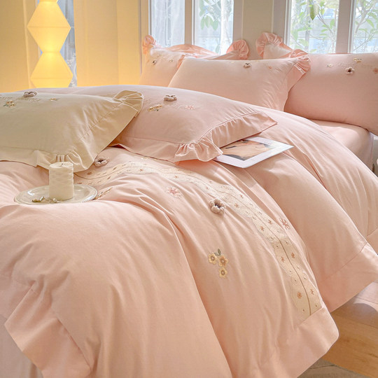 高端A类母婴级180支纯棉磨毛四件套刺绣全棉被套床笠床单床上用品