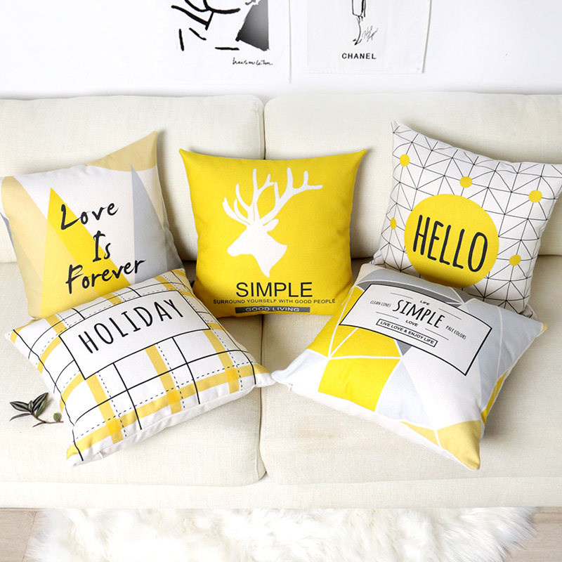 Nordic Sofa Pillow Living-room Home Yellow Minimalist Geometric Office Chair Cushions Thicken Bedroom Floating Window Cotton