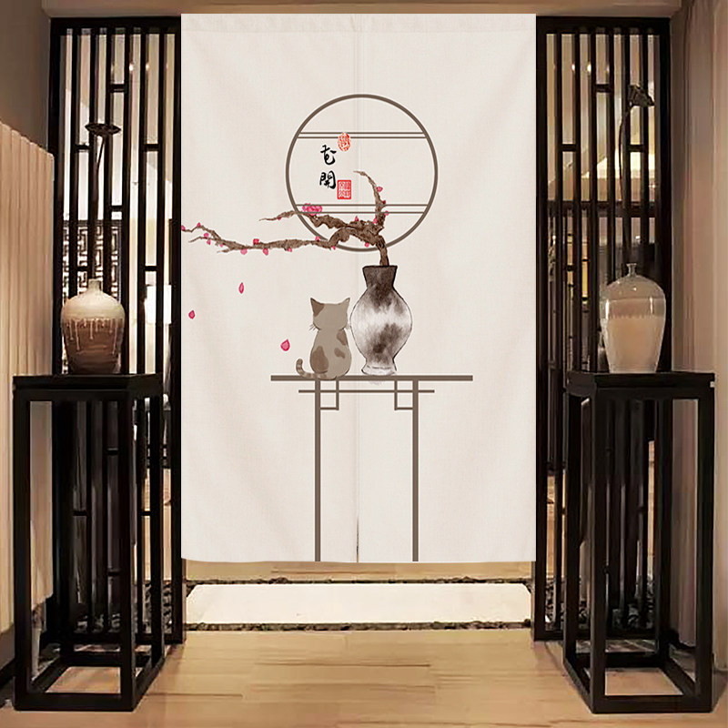 Chinese style door curtain kitchen partition curtain retro screen hanging curtain toilet free of punch and half-curtain Zen to shelter the decorative curtain