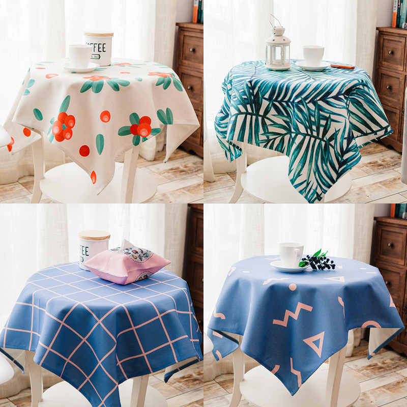 Living room dining table round tablecloth Simple modern lattice coffee table Small fresh ins square cotton and linen dormitory tablecloth