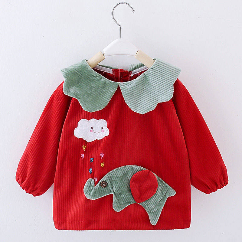 Children's gown corduroy autumn and winter button baby eating gown boy waterproof anti-dirty baby bib girl reverse