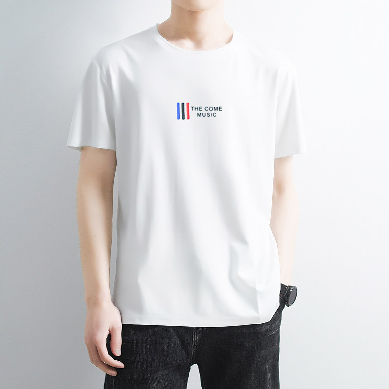 Summer ice silk short sleeve t-shirt male breathable suction sweaty elastic white casual 100 lap trendy men's T-shirt undershirt