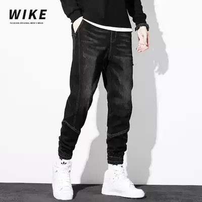 WIKE original autumn black men's denim trousers new casual versatile high elastic loose large size pants