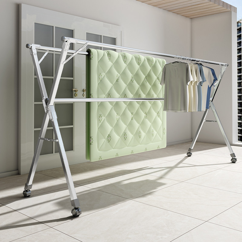 Clothes rack floor-to-ceiling folding indoor home balcony outdoor stainless steel bedroom cool telescopic pole drying quilt artifact