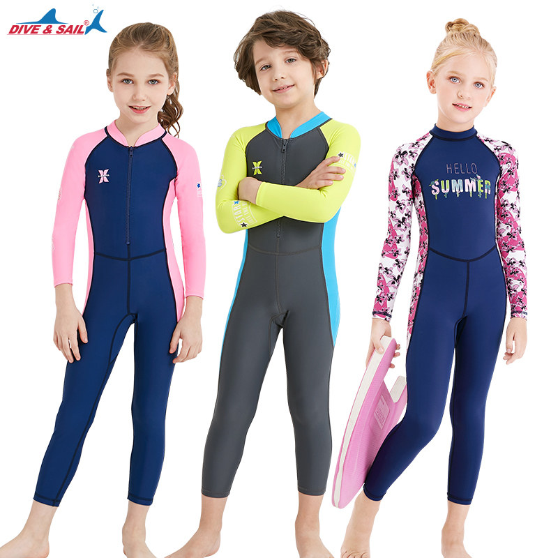 Children's swimsuit boys and girls long-sleeved sun protection quick-drying swimsuit one-piece wetsuit girls professional training swimsuit