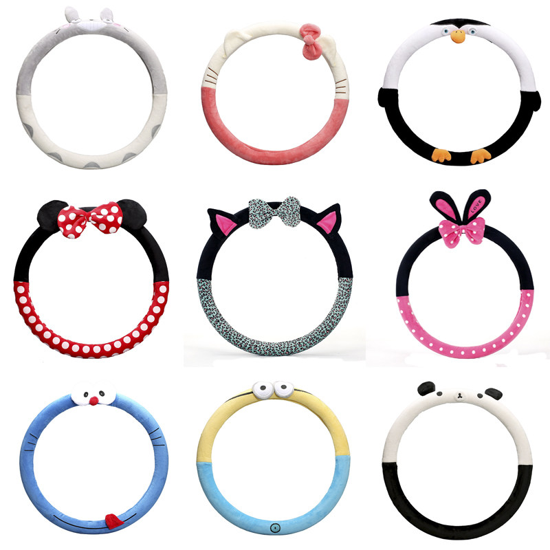 KT cat plush steering wheel cover Autumn and winter KTY cat car steering wheel cover cartoon car handle set for women